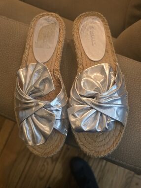 Sonia Kashuk Silver Knotted Espadrille Slide Mules
